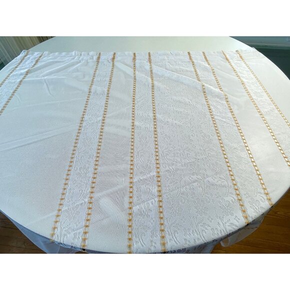 Vintage 70s curtain, white yellow vertical stripes, net sheer panel - Picture 5 of 10